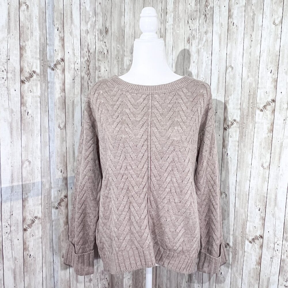 Women's New York & Company Sweater | Tan | Crew Neck | Medium | Pockets